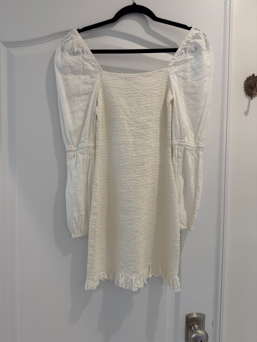 Gianni Bini Cream Smocked Mini Dress with Puff Sleeves